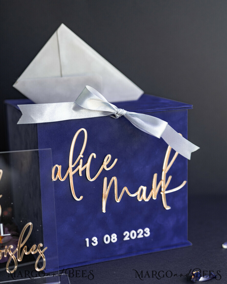 KARTONBOXEN  
 Samtkartenboxen Geschenkkartenbox & Karten, Samt Navy Blau Hochzeitswunschbrunnen Geldgeschenkkartenbox, Personalisierte Hochzeitskartenbox, Luxuriöse Kartenbox, Hochzeitskartenbox mit Deckel, Hochzeitsgeldbox, Hochzeitskartenbox