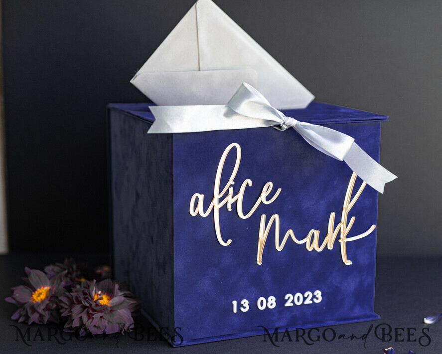 KARTONBOXEN  
 Samtkartenboxen Geschenkkartenbox & Karten, Samt Navy Blau Hochzeitswunschbrunnen Geldgeschenkkartenbox, Personalisierte Hochzeitskartenbox, Luxuriöse Kartenbox, Hochzeitskartenbox mit Deckel, Hochzeitsgeldbox, Hochzeitskartenbox