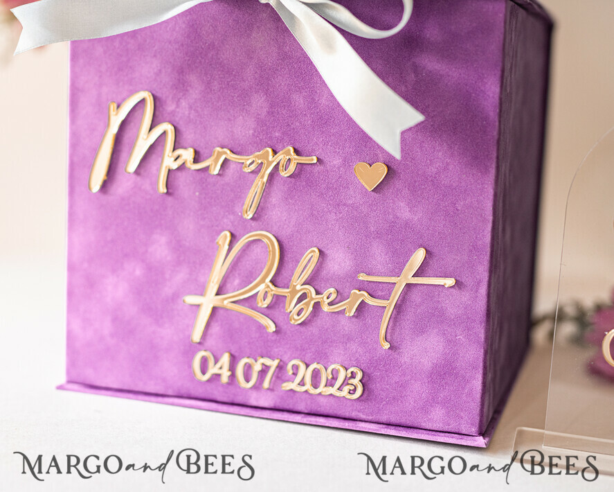 KARTONBOXEN  
 Samtkartenboxen Geschenkkartenbox, Samt lila Hochzeitswunschbrunnen Geldgeschenkkartenbox, personalisierte Hochzeitskartenbox, Luxus Kartenbox, Hochzeitskartenbox mit Deckel, Hochzeitsgeldbox, Hochzeitskartenbox