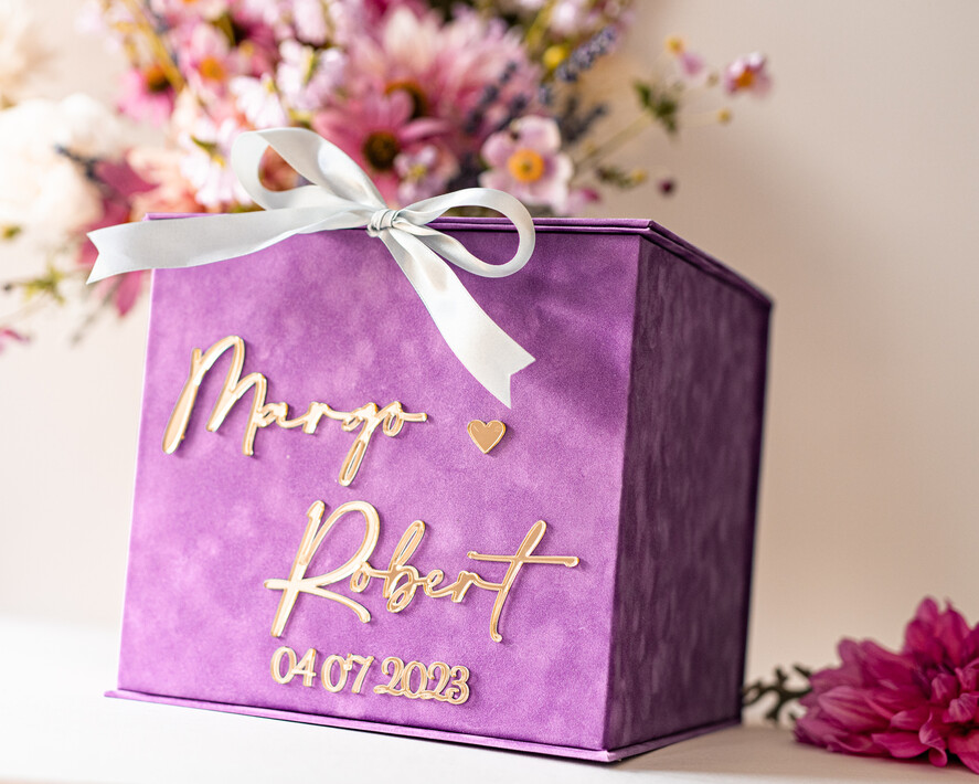 KARTONBOXEN  
 Samtkartenboxen Geschenkkartenbox, Samt lila Hochzeitswunschbrunnen Geldgeschenkkartenbox, personalisierte Hochzeitskartenbox, Luxus Kartenbox, Hochzeitskartenbox mit Deckel, Hochzeitsgeldbox, Hochzeitskartenbox