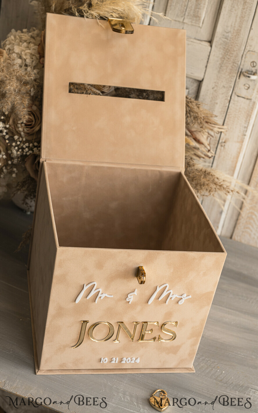 KARTONBOXEN  
 Samtkartenboxen Beige Kartenbox und Acrylkarten & Geschenke Klarzeichen, Samt Rost Hochzeitskartenbox mit Deckel, verbrannte Orange Hochzeitsgeldbox, Kupfer Hochzeitskartenbox Karten- und Geschenke-Bogen-Acrylzeichensatz.