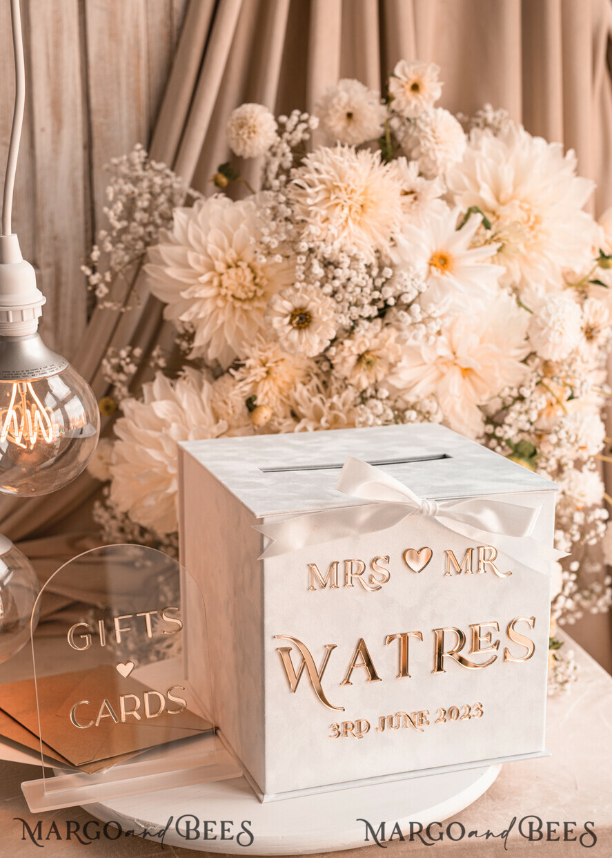 KARTONBOXEN  
 Samtkartenboxen Reine weiße Geschenkkartenbox & Kartenset, Samt klassische Hochzeitswunschbrunnen-Geldgeschenkkartenbox, personalisierte goldene weiße Hochzeitskartenbox, luxuriöse Kartenbox, Hochzeitskartenbox mit Deckel, Hochzeitsgeldbox.