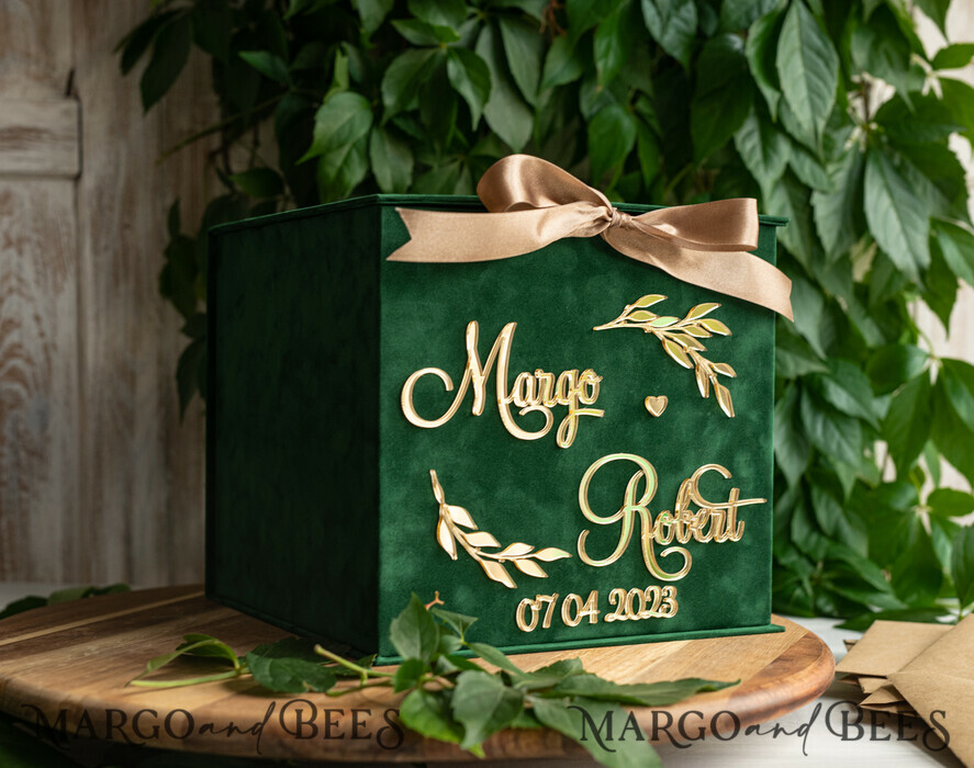 KARTONBOXEN  
 Samtkartenboxen Geschenkkartenbox, Samtgrüne Hochzeitswunschbrunnen-Geldgeschenkkartenbox, personalisierte Hochzeitskartenbox, luxuriöse Grünpflanzenkartenbox, Hochzeitskartenbox in Grün und Gold mit Deckel, Hochzeitsgeldbox, smaragdgrüne Hochzeitskartenbox.