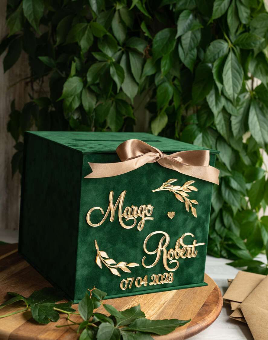 KARTONBOXEN  
 Samtkartenboxen Geschenkkartenbox, Samtgrüne Hochzeitswunschbrunnen-Geldgeschenkkartenbox, personalisierte Hochzeitskartenbox, luxuriöse Grünpflanzenkartenbox, Hochzeitskartenbox in Grün und Gold mit Deckel, Hochzeitsgeldbox, smaragdgrüne Hochzeitskartenbox.