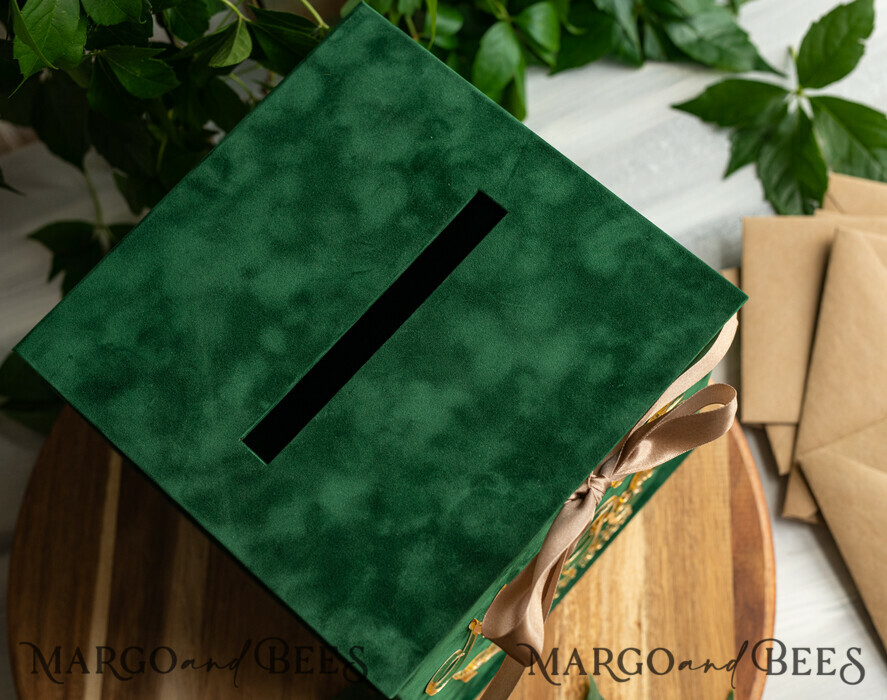 KARTONBOXEN  
 Samtkartenboxen Geschenkkartenbox, Samtgrüne Hochzeitswunschbrunnen-Geldgeschenkkartenbox, personalisierte Hochzeitskartenbox, luxuriöse Grünpflanzenkartenbox, Hochzeitskartenbox in Grün und Gold mit Deckel, Hochzeitsgeldbox, smaragdgrüne Hochzeitskartenbox.
