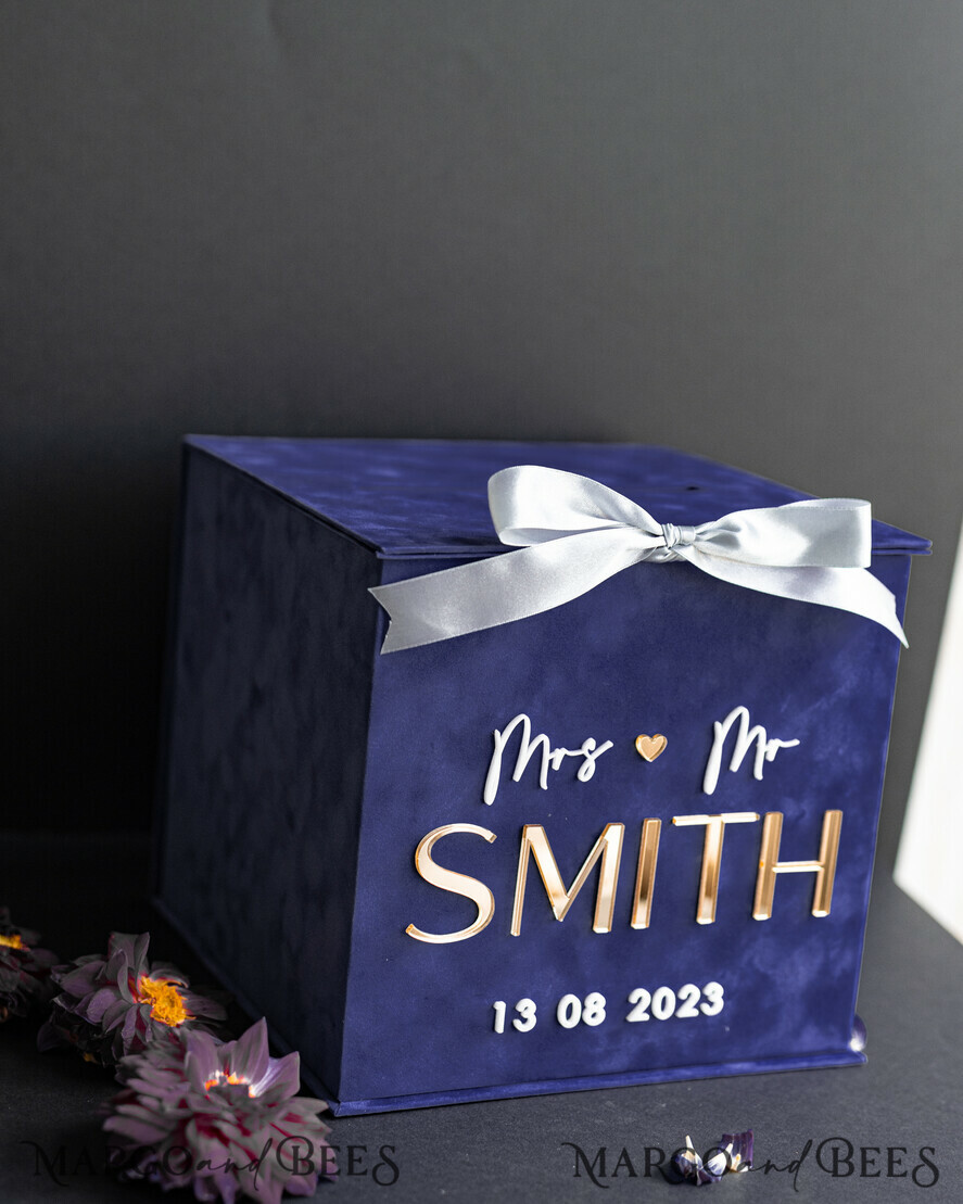 KARTONBOXEN  
 Samtkartenboxen Geschenkkartenbox & Karten, Samt Navy Blau Hochzeitswunschbrunnen Geldgeschenkkartenbox, Personalisierte Hochzeitskartenbox, Luxuriöse Kartenbox, Hochzeitskartenbox mit Deckel, Hochzeitsgeldbox, Hochzeitskartenbox