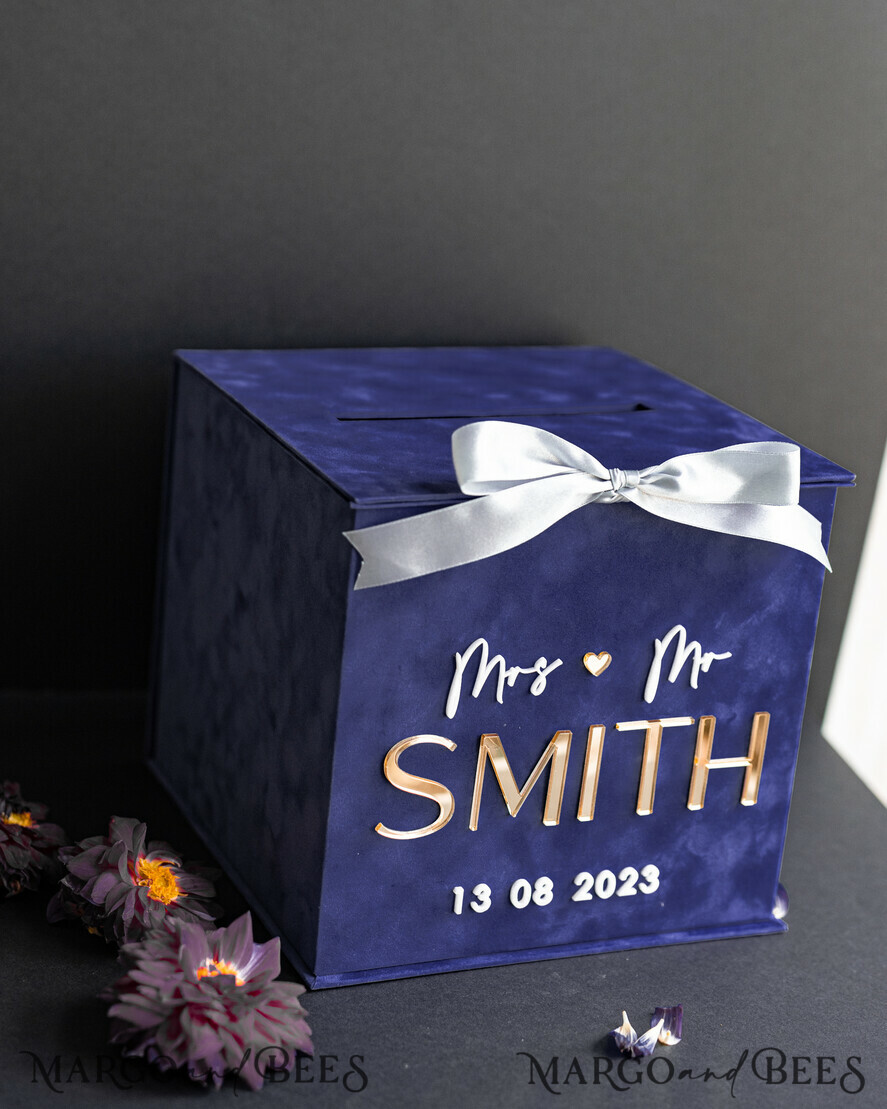 KARTONBOXEN  
 Samtkartenboxen Geschenkkartenbox & Karten, Samt Navy Blau Hochzeitswunschbrunnen Geldgeschenkkartenbox, Personalisierte Hochzeitskartenbox, Luxuriöse Kartenbox, Hochzeitskartenbox mit Deckel, Hochzeitsgeldbox, Hochzeitskartenbox