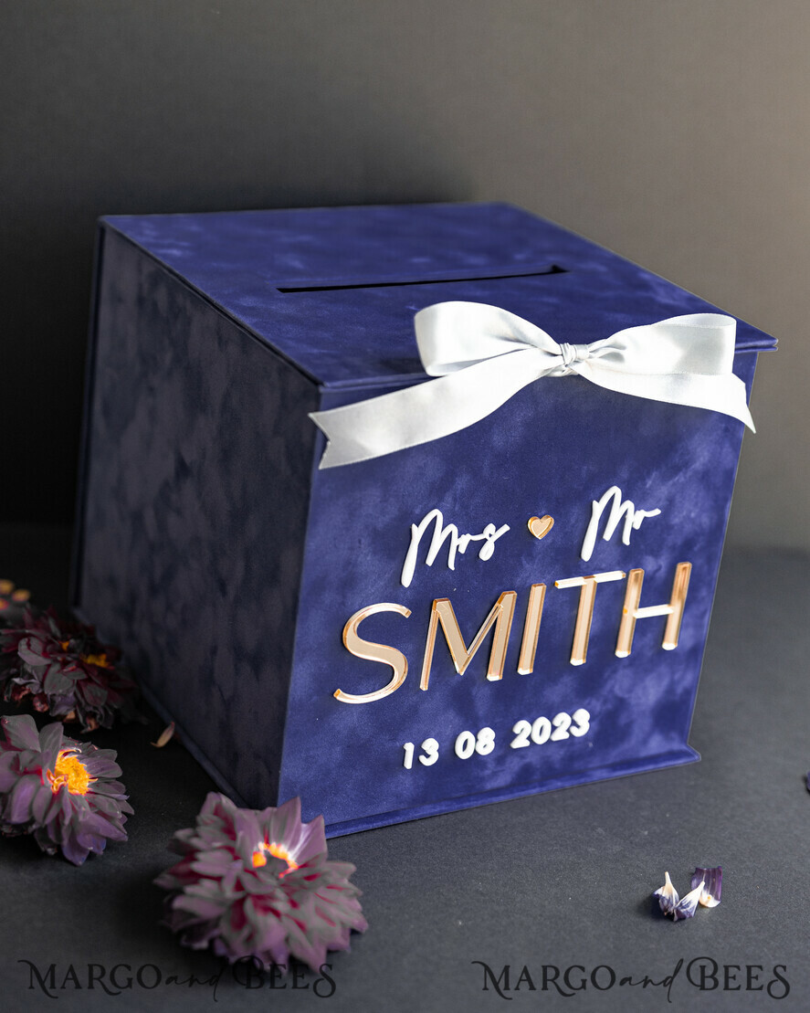 KARTONBOXEN  
 Samtkartenboxen Geschenkkartenbox & Karten, Samt Navy Blau Hochzeitswunschbrunnen Geldgeschenkkartenbox, Personalisierte Hochzeitskartenbox, Luxuriöse Kartenbox, Hochzeitskartenbox mit Deckel, Hochzeitsgeldbox, Hochzeitskartenbox