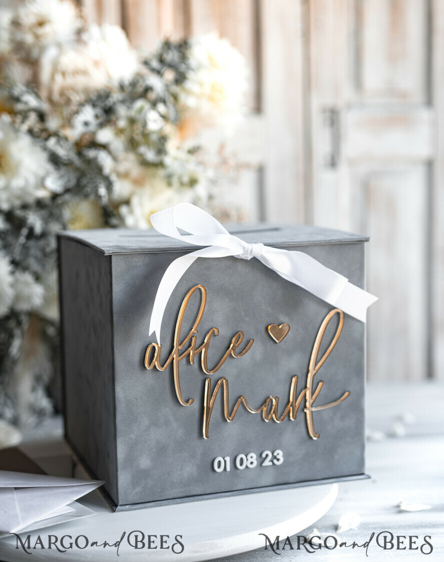 KARTONBOXEN  
 Samtkartenboxen Geschenkkartenbox & Schild Set, Samtgraue Hochzeitswunschbrunnen-Geschenkkartenbox, Personalisierte Hochzeitskartenbox, Graue Luxus-Kartenbox, Hochzeitskartenbox mit Deckel, Graue Hochzeitsgeldbox, Hochzeitskartenbox