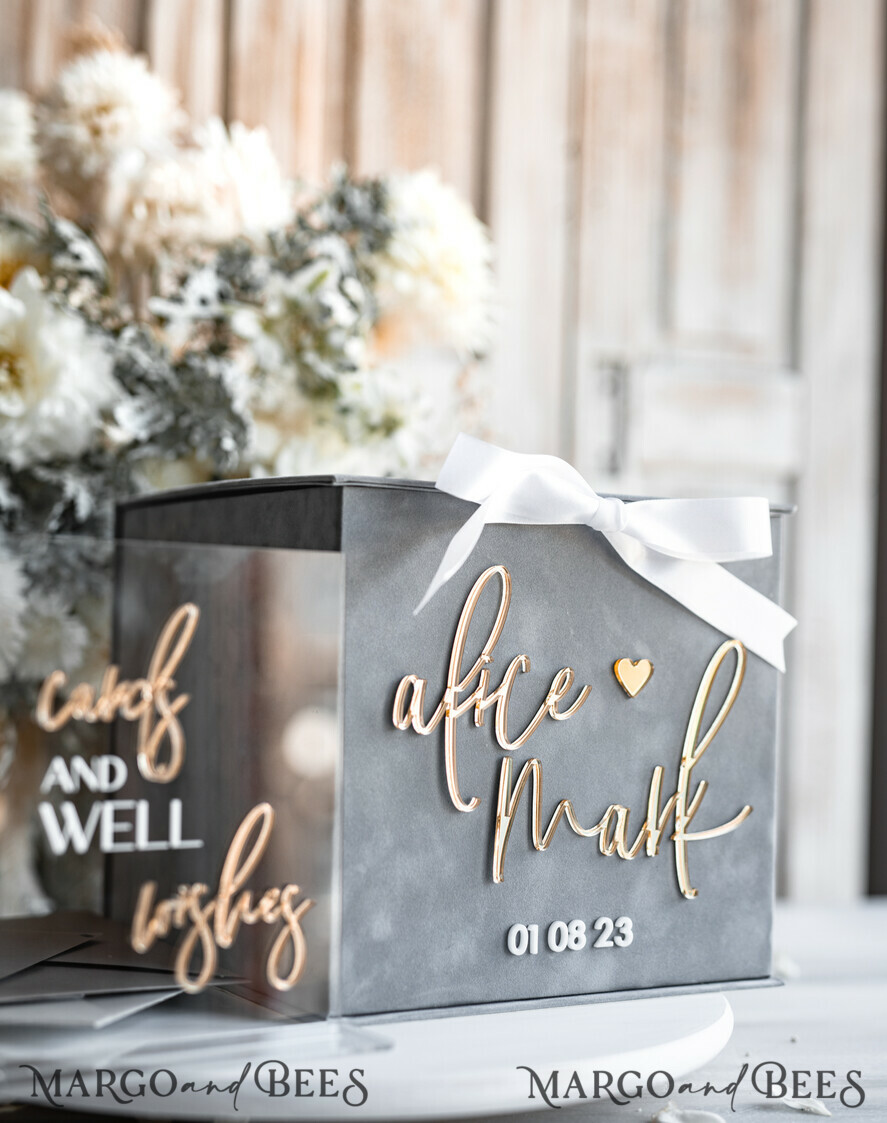 KARTONBOXEN  
 Samtkartenboxen Geschenkkartenbox & Schild Set, Samtgraue Hochzeitswunschbrunnen-Geschenkkartenbox, Personalisierte Hochzeitskartenbox, Graue Luxus-Kartenbox, Hochzeitskartenbox mit Deckel, Graue Hochzeitsgeldbox, Hochzeitskartenbox