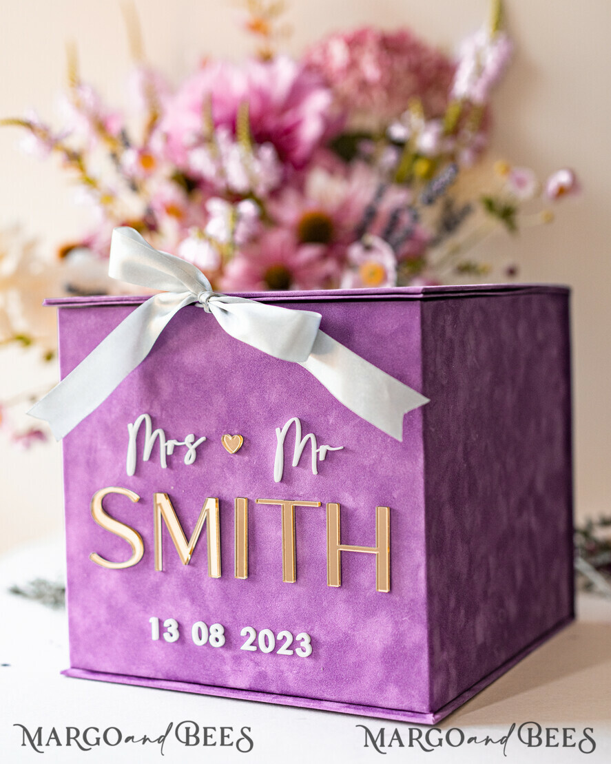KARTONBOXEN  
 Samtkartenboxen Geschenkkartenbox & Karten, Set mit Karten & Geschenken, Samt lila Hochzeitswunschbrunnen Geldgeschenkkartenbox, personalisierte Hochzeitskartenbox, Luxus-Kartenbox, Hochzeitskartenbox mit Deckel, Hochzeitsgeldbox, Hochzeitskartenbox.
