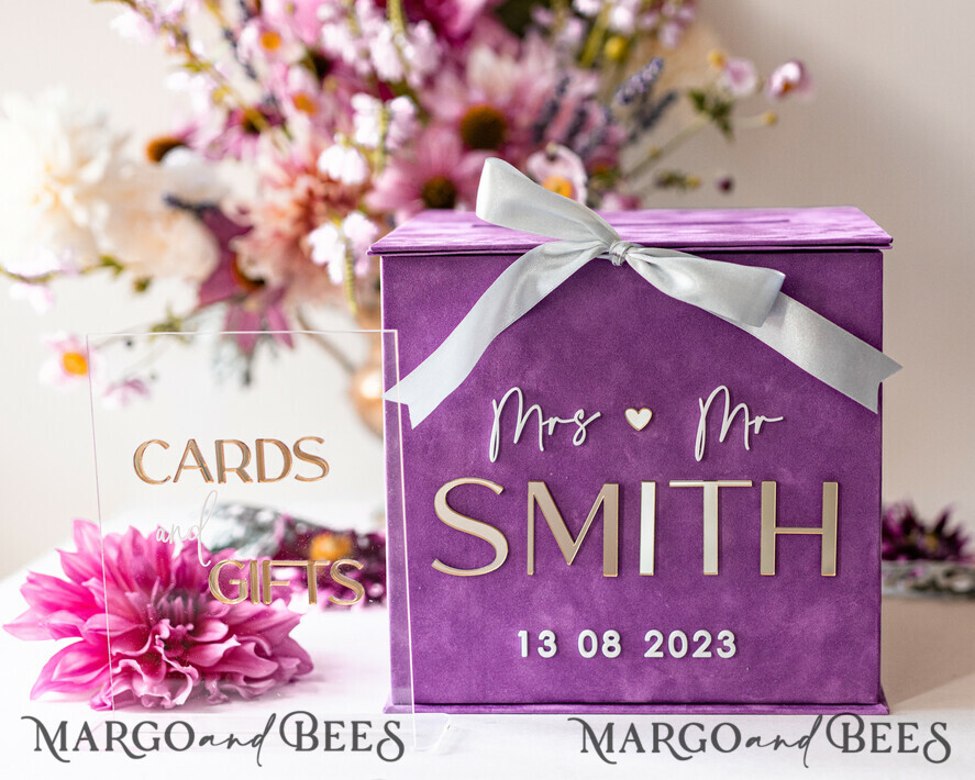 KARTONBOXEN  
 Samtkartenboxen Geschenkkartenbox & Karten, Set mit Karten & Geschenken, Samt lila Hochzeitswunschbrunnen Geldgeschenkkartenbox, personalisierte Hochzeitskartenbox, Luxus-Kartenbox, Hochzeitskartenbox mit Deckel, Hochzeitsgeldbox, Hochzeitskartenbox.