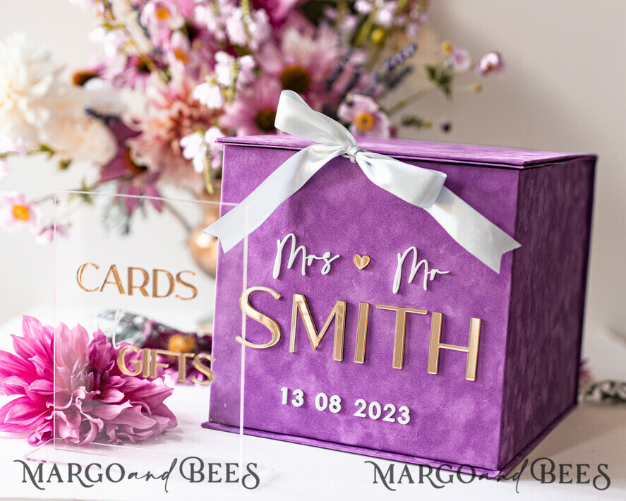KARTONBOXEN  
 Samtkartenboxen Geschenkkartenbox & Karten, Set mit Karten & Geschenken, Samt lila Hochzeitswunschbrunnen Geldgeschenkkartenbox, personalisierte Hochzeitskartenbox, Luxus-Kartenbox, Hochzeitskartenbox mit Deckel, Hochzeitsgeldbox, Hochzeitskartenbox.