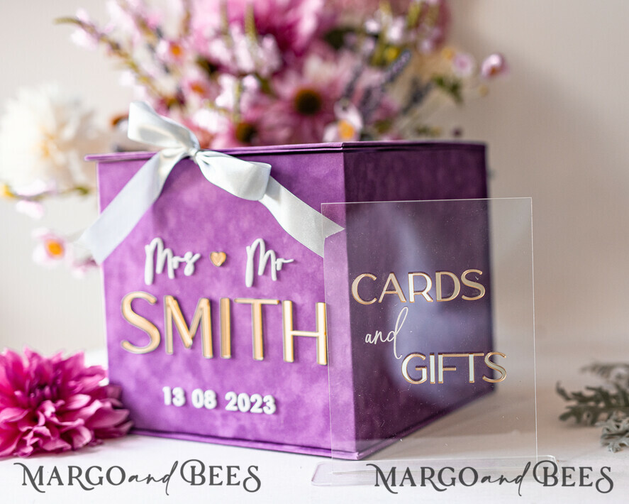 KARTONBOXEN  
 Samtkartenboxen Geschenkkartenbox & Karten, Set mit Karten & Geschenken, Samt lila Hochzeitswunschbrunnen Geldgeschenkkartenbox, personalisierte Hochzeitskartenbox, Luxus-Kartenbox, Hochzeitskartenbox mit Deckel, Hochzeitsgeldbox, Hochzeitskartenbox.