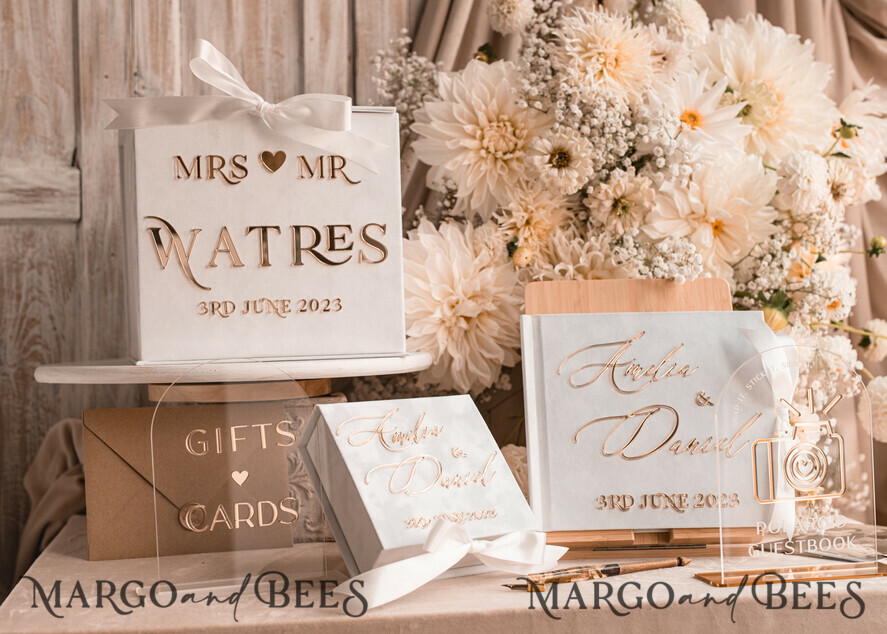 KARTONBOXEN  
 Samtkartenboxen Reine weiße Geschenkkartenbox & Karten Geschenke Schild Set, Samt klassische Hochzeitswunschbrunnen Geldgeschenkkartenbox, personalisierte goldene weiße Hochzeitskartenbox, luxuriöse Kartenbox, Hochzeitskartenbox mit Deckel, Hochzeitsgeldbox.