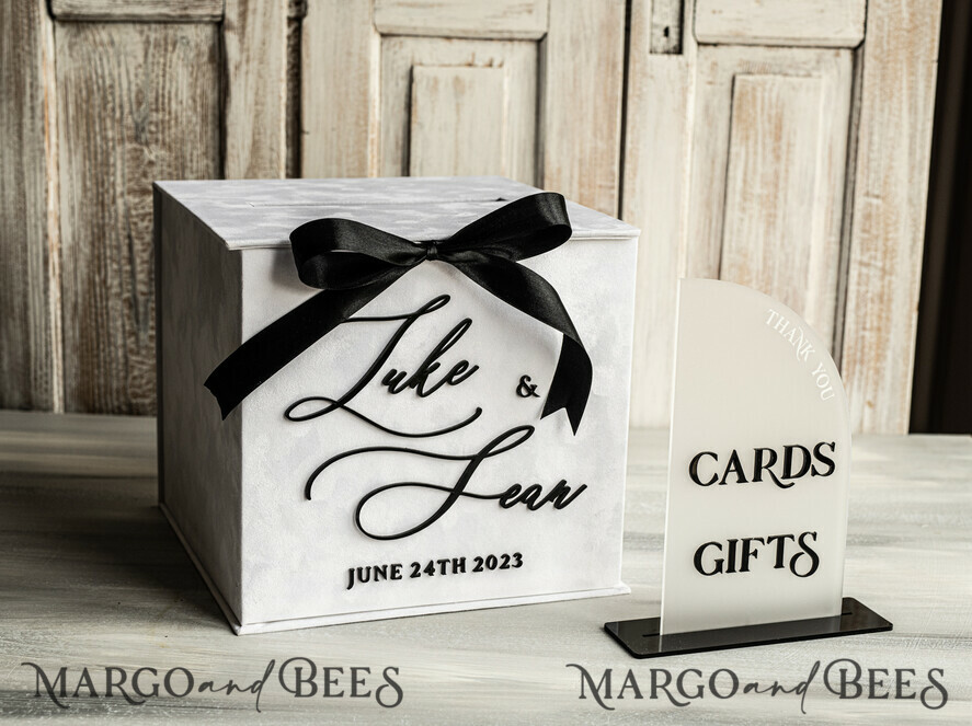 KARTONBOXEN  
 Samtkartenboxen Schwarz & Weiß Geschenkkartenbox & Karten Geschenke Schild Set, Samt Klassische Hochzeitswunschbrunnen Geldgeschenkkartenbox, Personalisierte Hochzeitskartenbox