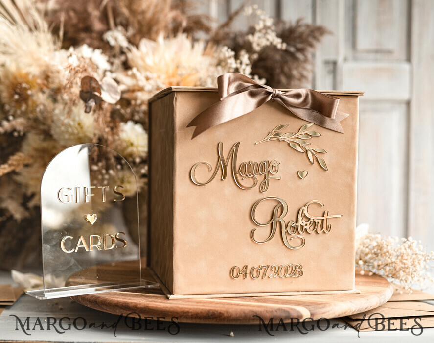 KARTONBOXEN  
 Samtkartenboxen Kartenbox & Bogen-Acryl-Set, Hochzeitskartenbox mit Deckel, Frühlingshochzeits-Geldbox, Hochzeitskartenbox mit Schlitz sowie Karten- und Geschenk-Bogen-Acryl-Schild-Set.