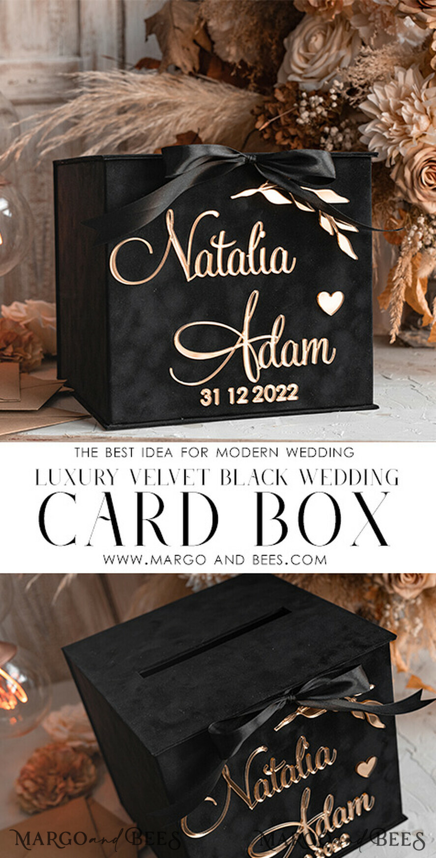 KARTONBOXEN  
 Samtkartenboxen Schwarze Gold Geschenkkartenbox, Samt Neujahrs Hochzeitswunschbrunnen Geldgeschenkkartenbox, Halloween personalisierte Hochzeitskartenbox, schwarze Gold Luxus Kartenbox, elegante Hochzeitskartenbox mit Deckel.
