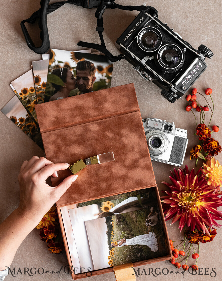 FOTOALBUM/ FOTOBOX Velvet Foto Box Fotografen Box Terrakotta Samt Fotobox Fotografenbox Hochzeitsgedächtnisbox, verbranntes Orange maßgeschneiderte Erinnerungsbox, Rost Fotograf Geschenke für Kunden, Hochzeitsbilder Verpackung, maßgeschneiderte Fotografie Kupferbox