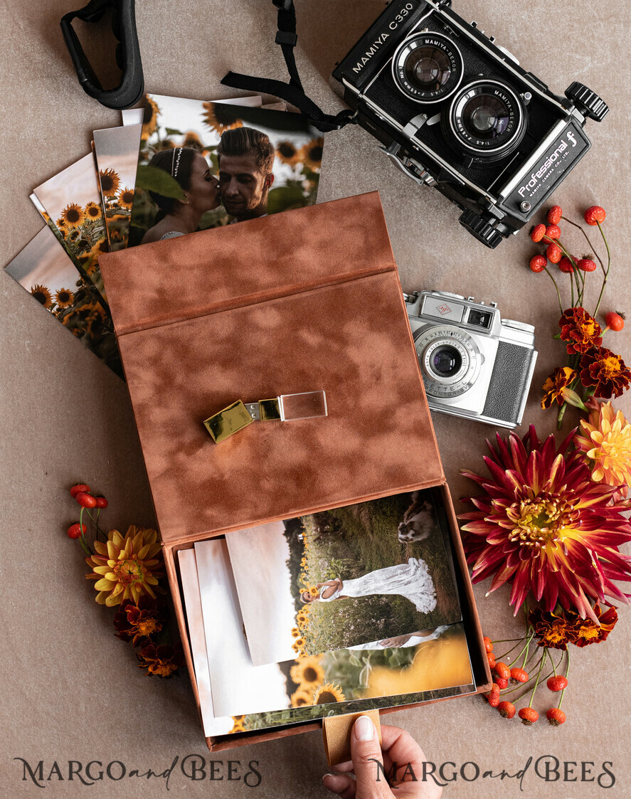 FOTOALBUM/ FOTOBOX Velvet Foto Box Fotografen Box Terrakotta Samt Fotobox Fotografenbox Hochzeitsgedächtnisbox, verbranntes Orange maßgeschneiderte Erinnerungsbox, Rost Fotograf Geschenke für Kunden, Hochzeitsbilder Verpackung, maßgeschneiderte Fotografie Kupferbox