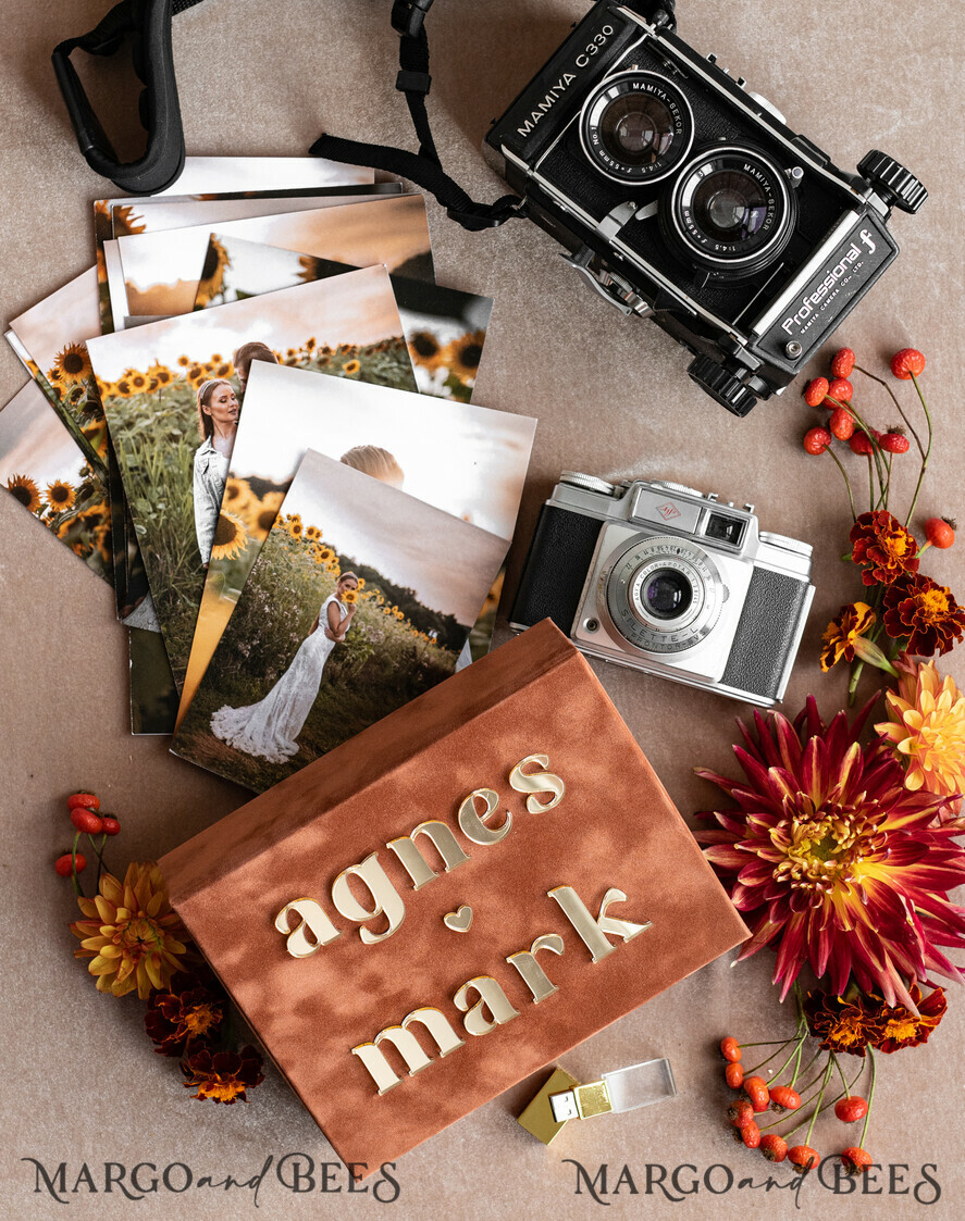 FOTOALBUM/ FOTOBOX Velvet Foto Box Fotografen Box Terrakotta Samt Fotobox Fotografenbox Hochzeitsgedächtnisbox, verbranntes Orange maßgeschneiderte Erinnerungsbox, Rost Fotograf Geschenke für Kunden, Hochzeitsbilder Verpackung, maßgeschneiderte Fotografie Kupferbox