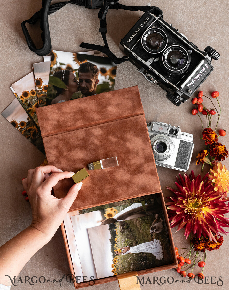 FOTOALBUM/ FOTOBOX Velvet Foto Box Fotografen Box Terrakotta Samt Fotobox Fotografenbox Hochzeitsgedächtnisbox, verbranntes Orange maßgeschneiderte Erinnerungsbox, Rost Fotograf Geschenke für Kunden, Hochzeitsbilder Verpackung, maßgeschneiderte Fotografie Kupferbox