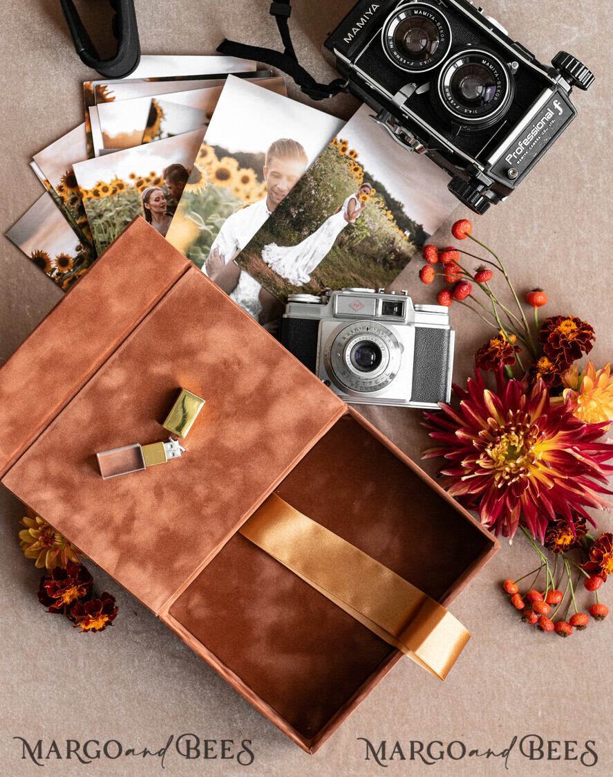 FOTOALBUM/ FOTOBOX Velvet Foto Box Fotografen Box Terrakotta Samt Fotobox Fotografenbox Hochzeitsgedächtnisbox, verbranntes Orange maßgeschneiderte Erinnerungsbox, Rost Fotograf Geschenke für Kunden, Hochzeitsbilder Verpackung, maßgeschneiderte Fotografie Kupferbox