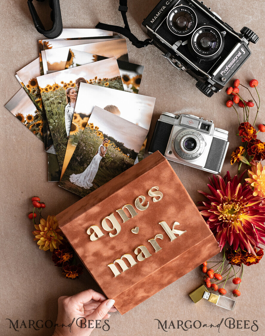 FOTOALBUM/ FOTOBOX Velvet Foto Box Fotografen Box Terrakotta Samt Fotobox Fotografenbox Hochzeitsgedächtnisbox, verbranntes Orange maßgeschneiderte Erinnerungsbox, Rost Fotograf Geschenke für Kunden, Hochzeitsbilder Verpackung, maßgeschneiderte Fotografie Kupferbox