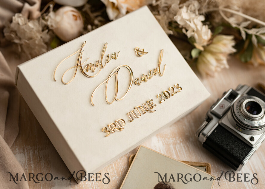 FOTOALBUM/ FOTOBOX Velvet Foto Box Fotografen Box Elfenbein Samt Fotobox Fotografenbox Hochzeitsgedächtnisbox, individuelle Andenkenbox, Ecru Fotografengeschenke für Kunden, Verpackung für Hochzeitsbilder, individuelle Fotobox