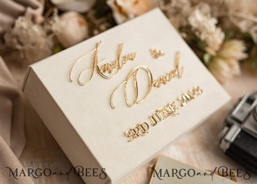 FOTOALBUM/ FOTOBOX Velvet Foto Box Fotografen Box Elfenbein Samt Fotobox Fotografenbox Hochzeitsgedächtnisbox, individuelle Andenkenbox, Ecru Fotografengeschenke für Kunden, Verpackung für Hochzeitsbilder, individuelle Fotobox