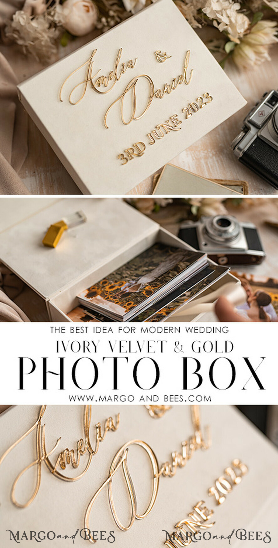 FOTOALBUM/ FOTOBOX Velvet Foto Box Fotografen Box Elfenbein Samt Fotobox Fotografenbox Hochzeitsgedächtnisbox, individuelle Andenkenbox, Ecru Fotografengeschenke für Kunden, Verpackung für Hochzeitsbilder, individuelle Fotobox