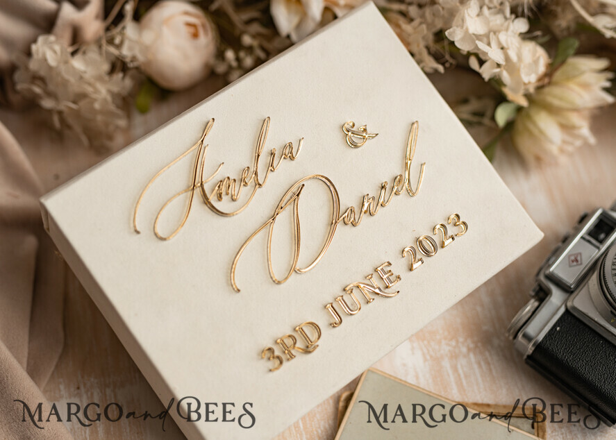 FOTOALBUM/ FOTOBOX Velvet Foto Box Fotografen Box Elfenbein Samt Fotobox Fotografenbox Hochzeitsgedächtnisbox, individuelle Andenkenbox, Ecru Fotografengeschenke für Kunden, Verpackung für Hochzeitsbilder, individuelle Fotobox