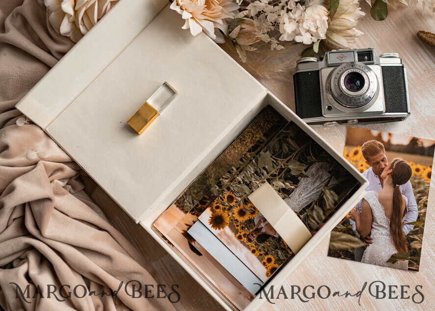 FOTOALBUM/ FOTOBOX Velvet Foto Box Fotografen Box Elfenbein Samt Fotobox Fotografenbox Hochzeitsgedächtnisbox, individuelle Andenkenbox, Ecru Fotografengeschenke für Kunden, Verpackung für Hochzeitsbilder, individuelle Fotobox