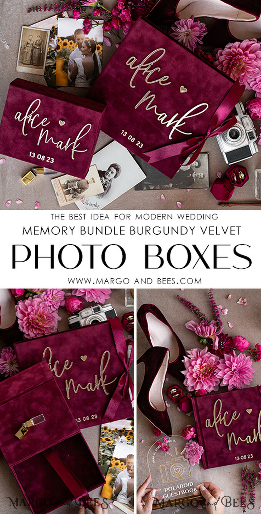 FOTOALBUM/ FOTOBOX Velvet Foto Box Fotografen Box Erinnerungsbundle Burgunder Samt Fotokästen Set aus 2, große kastanienbraune Fotografenbox, reguläre Marsala Gold Hochzeitsgedächtnisbox, goldener Spiegel personalisierte Andenkenbox, Fotografengeschenke für Kunden, Hochzeitsbilderverpackung, personalisierte Fotografie Kupferbox.