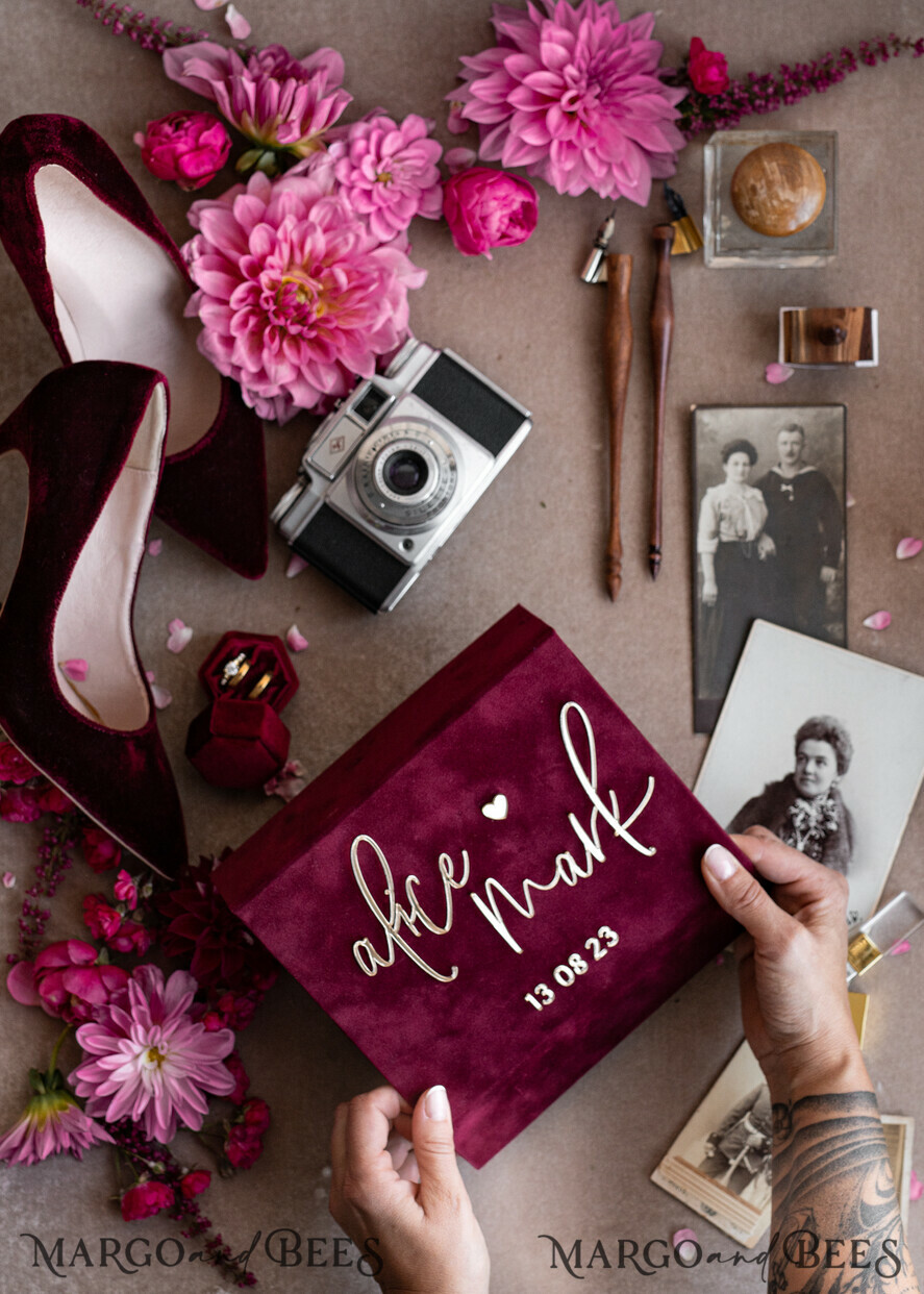FOTOALBUM/ FOTOBOX Velvet Foto Box Fotografen Box Erinnerungsbundle Burgunder Samt Fotokästen Set aus 2, große kastanienbraune Fotografenbox, reguläre Marsala Gold Hochzeitsgedächtnisbox, goldener Spiegel personalisierte Andenkenbox, Fotografengeschenke für Kunden, Hochzeitsbilderverpackung, personalisierte Fotografie Kupferbox.