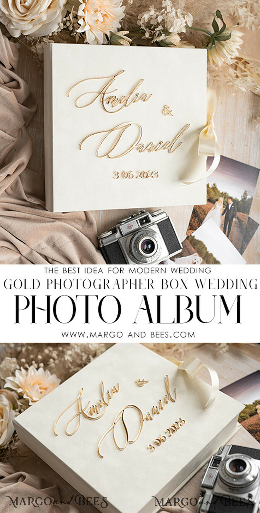 FOTOALBUM/ FOTOBOX Velvet Foto Box Fotografen Box Elfenbein Große Samt Foto Box, Gold Fotografen Box, Hochzeits Erinnerungsbox, Gold Spiegel Maßgeschneiderte Erinnerungsbox, Fotografen Geschenke für Klienten, Hochzeitsbilder Verpackung, Maßgeschneiderte Fotobox