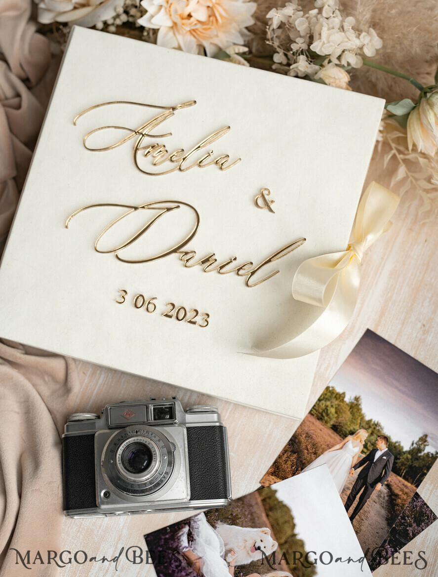 FOTOALBUM/ FOTOBOX Velvet Foto Box Fotografen Box Elfenbein Große Samt Foto Box, Gold Fotografen Box, Hochzeits Erinnerungsbox, Gold Spiegel Maßgeschneiderte Erinnerungsbox, Fotografen Geschenke für Klienten, Hochzeitsbilder Verpackung, Maßgeschneiderte Fotobox