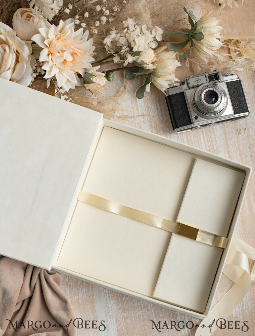 FOTOALBUM/ FOTOBOX Velvet Foto Box Fotografen Box Elfenbein Große Samt Foto Box, Gold Fotografen Box, Hochzeits Erinnerungsbox, Gold Spiegel Maßgeschneiderte Erinnerungsbox, Fotografen Geschenke für Klienten, Hochzeitsbilder Verpackung, Maßgeschneiderte Fotobox