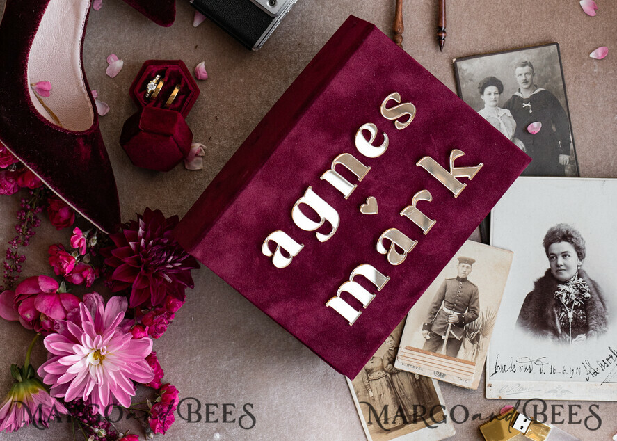 FOTOALBUM/ FOTOBOX Velvet Foto Box Fotografen Box Burgunder Samt Fotokiste, Kastanienbraune Fotografenbox, Marsala Gold Hochzeitsgedächtniskiste, Gold Spiegel maßgeschneiderte Andenkenschachtel, Fotografengeschenke für Kunden, Hochzeitsbilderverpackung, maßgeschneiderte Fotografie Kupferbox.