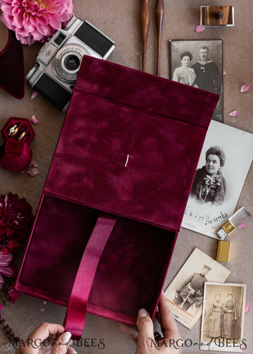 FOTOALBUM/ FOTOBOX Velvet Foto Box Fotografen Box Burgunder Samt Fotokiste, Kastanienbraune Fotografenbox, Marsala Gold Hochzeitsgedächtniskiste, Gold Spiegel maßgeschneiderte Andenkenschachtel, Fotografengeschenke für Kunden, Hochzeitsbilderverpackung, maßgeschneiderte Fotografie Kupferbox.