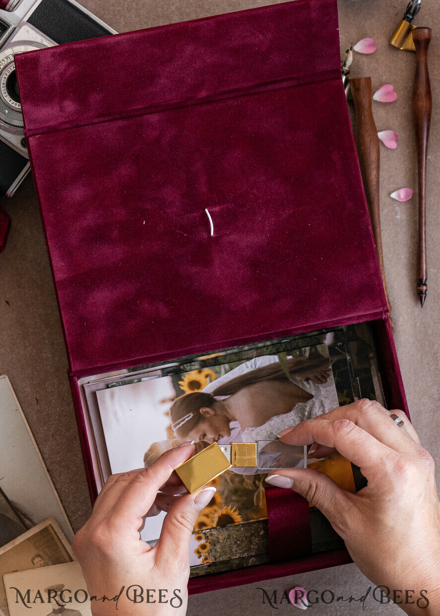 FOTOALBUM/ FOTOBOX Velvet Foto Box Fotografen Box Burgunder Samt Fotokiste, Kastanienbraune Fotografenbox, Marsala Gold Hochzeitsgedächtniskiste, Gold Spiegel maßgeschneiderte Andenkenschachtel, Fotografengeschenke für Kunden, Hochzeitsbilderverpackung, maßgeschneiderte Fotografie Kupferbox.