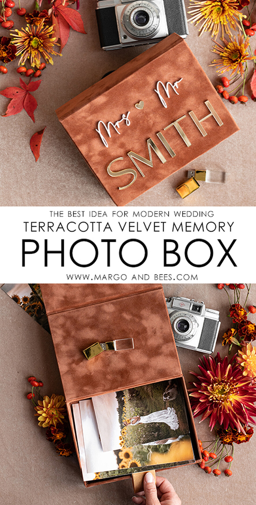 FOTOALBUM/ FOTOBOX Velvet Foto Box Fotografen Box Terrakotta Samt Foto Box Fotografen Box Hochzeitsgedächtnis Box, verbranntes Orange benutzerdefinierte Andenken Box, Rost Fotograf Geschenke für Kunden, Hochzeitsbilder Verpackung, benutzerdefinierte Fotografie Kupfer Box