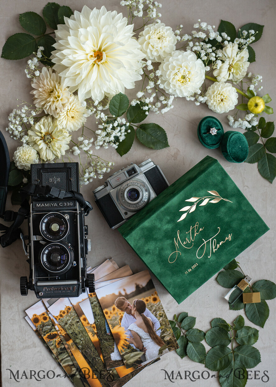 FOTOALBUM/ FOTOBOX Velvet Foto Box Fotografen Box Smaragdgrüne Samt-Fotobox Fotografenbox Hochzeitsgedächtnisbox, Grüner benutzerdefinierter Erinnerungsbox, Gartenfotografen-Geschenke für Kunden, Hochzeitsbilderverpackung, Benutzerdefinierte Fotografiebox.