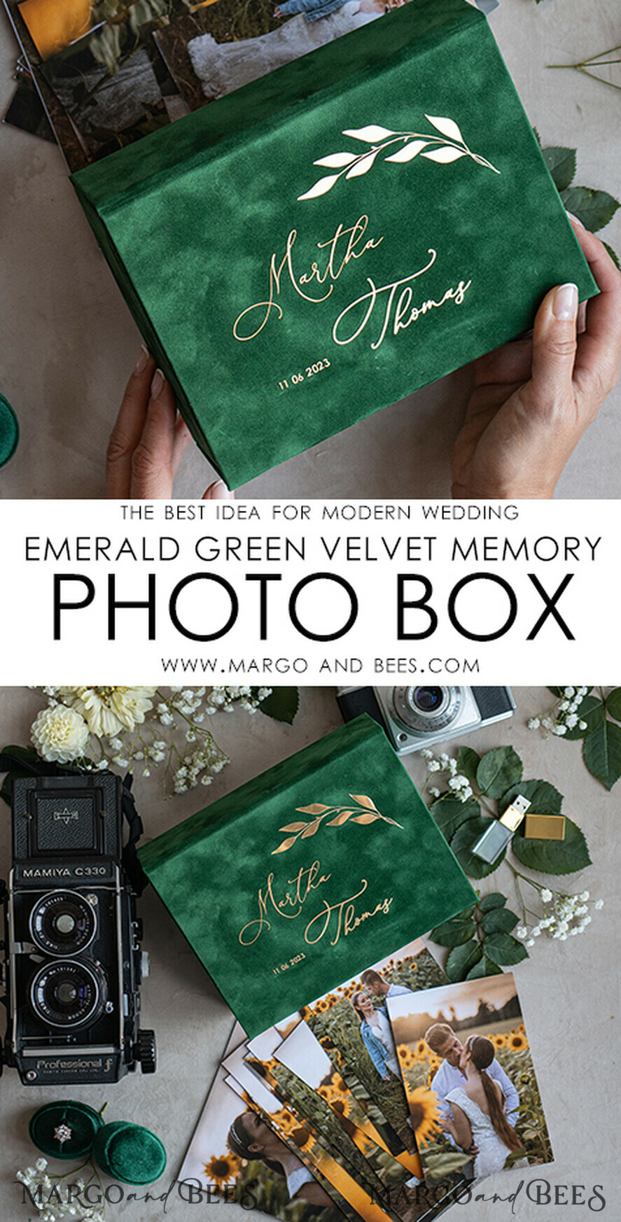FOTOALBUM/ FOTOBOX Velvet Foto Box Fotografen Box Smaragdgrüne Samt-Fotobox Fotografenbox Hochzeitsgedächtnisbox, Grüner benutzerdefinierter Erinnerungsbox, Gartenfotografen-Geschenke für Kunden, Hochzeitsbilderverpackung, Benutzerdefinierte Fotografiebox.