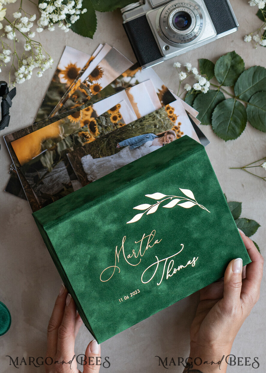 FOTOALBUM/ FOTOBOX Velvet Foto Box Fotografen Box Smaragdgrüne Samt-Fotobox Fotografenbox Hochzeitsgedächtnisbox, Grüner benutzerdefinierter Erinnerungsbox, Gartenfotografen-Geschenke für Kunden, Hochzeitsbilderverpackung, Benutzerdefinierte Fotografiebox.
