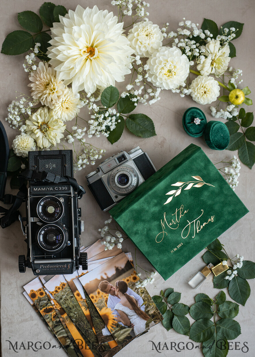 FOTOALBUM/ FOTOBOX Velvet Foto Box Fotografen Box Smaragdgrüne Samt-Fotobox Fotografenbox Hochzeitsgedächtnisbox, Grüner benutzerdefinierter Erinnerungsbox, Gartenfotografen-Geschenke für Kunden, Hochzeitsbilderverpackung, Benutzerdefinierte Fotografiebox.