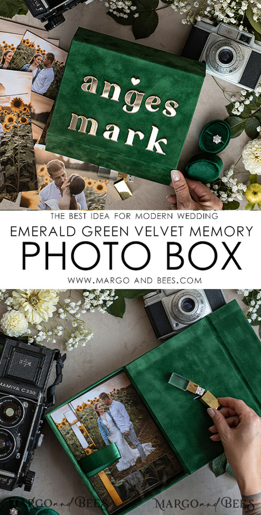 FOTOALBUM/ FOTOBOX Velvet Foto Box Fotografen Box Smaragdgrüne Samt-Fotobox Fotograf Hochzeit Erinnerungsbox, Grün Custom Andenkenbox, Garten Fotograf Geschenke für Kunden, Hochzeitsbilder Verpackung, Individuelle Fotografiebox