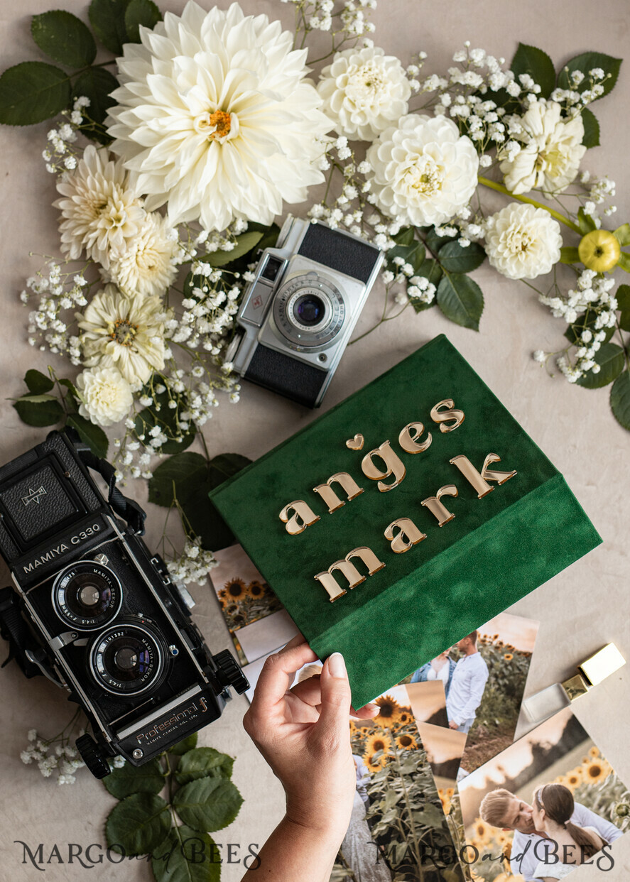 FOTOALBUM/ FOTOBOX Velvet Foto Box Fotografen Box Smaragdgrüne Samt-Fotobox Fotograf Hochzeit Erinnerungsbox, Grün Custom Andenkenbox, Garten Fotograf Geschenke für Kunden, Hochzeitsbilder Verpackung, Individuelle Fotografiebox