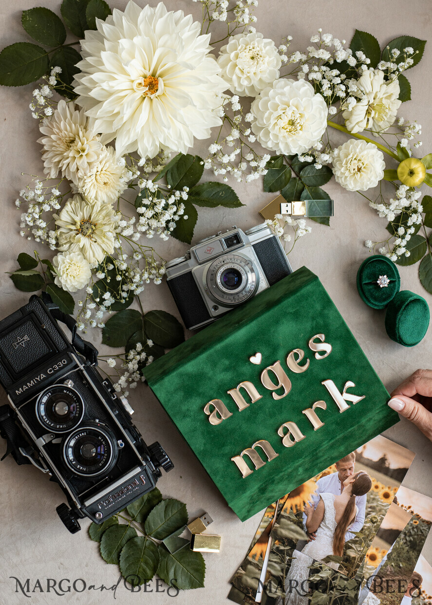 FOTOALBUM/ FOTOBOX Velvet Foto Box Fotografen Box Smaragdgrüne Samt-Fotobox Fotograf Hochzeit Erinnerungsbox, Grün Custom Andenkenbox, Garten Fotograf Geschenke für Kunden, Hochzeitsbilder Verpackung, Individuelle Fotografiebox