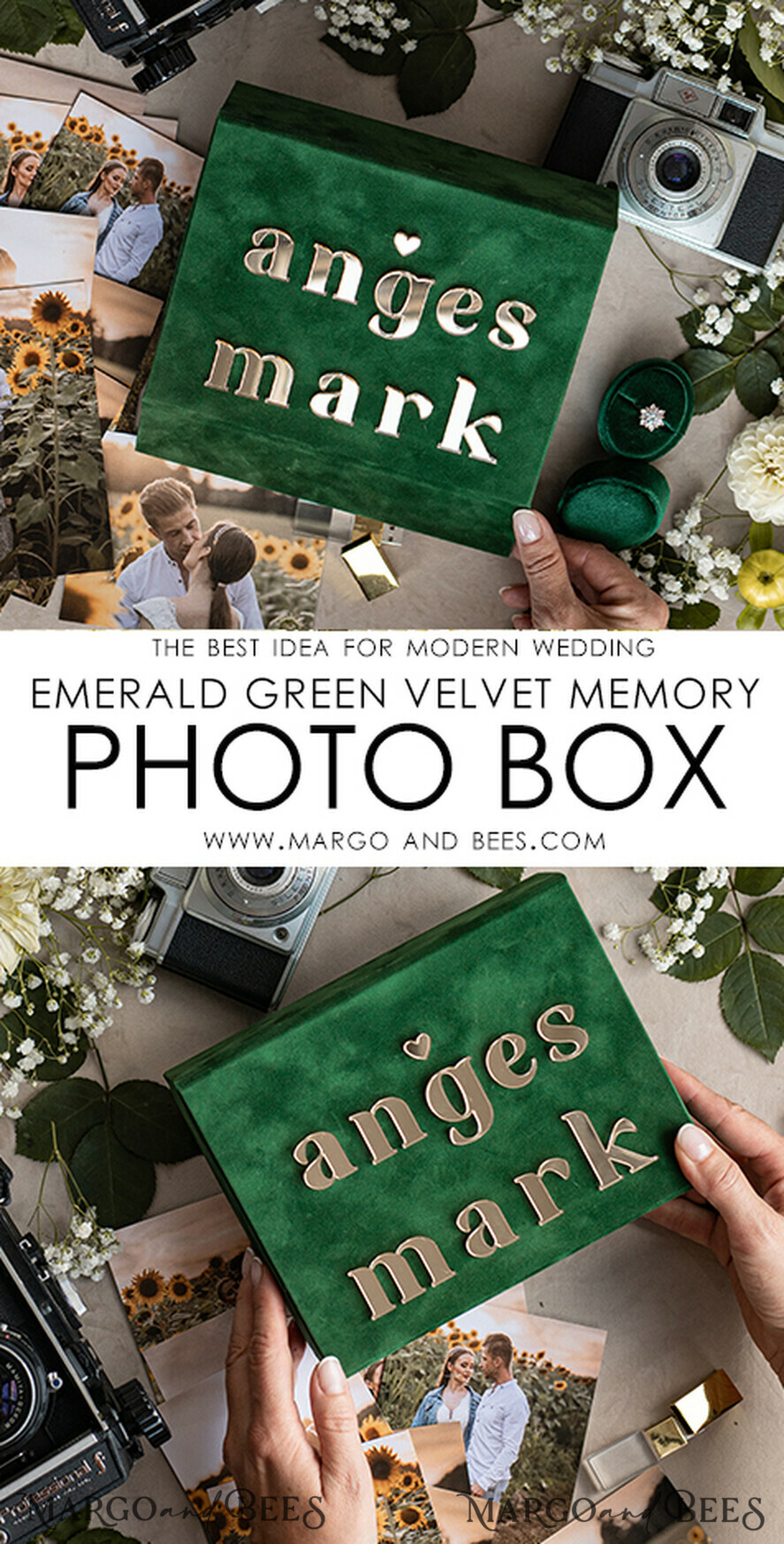 FOTOALBUM/ FOTOBOX Velvet Foto Box Fotografen Box Smaragdgrüne Samt-Fotobox Fotograf Hochzeit Erinnerungsbox, Grün Custom Andenkenbox, Garten Fotograf Geschenke für Kunden, Hochzeitsbilder Verpackung, Individuelle Fotografiebox